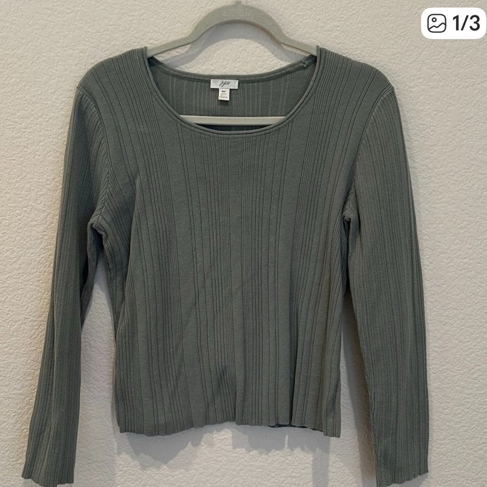 J.Jill Green Ribbed Long Sleeve Top